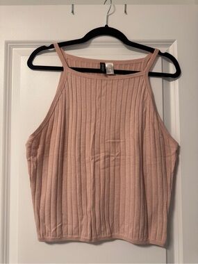 H&M Blush Ribbed Halter Tank Top